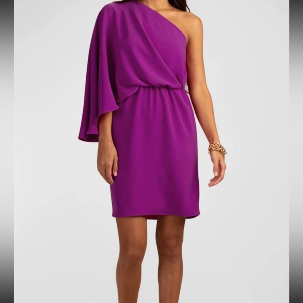 Trina Turk Amal Draped One Shoulder Mini Dress Crepe Purple Party Glam US 6‎
